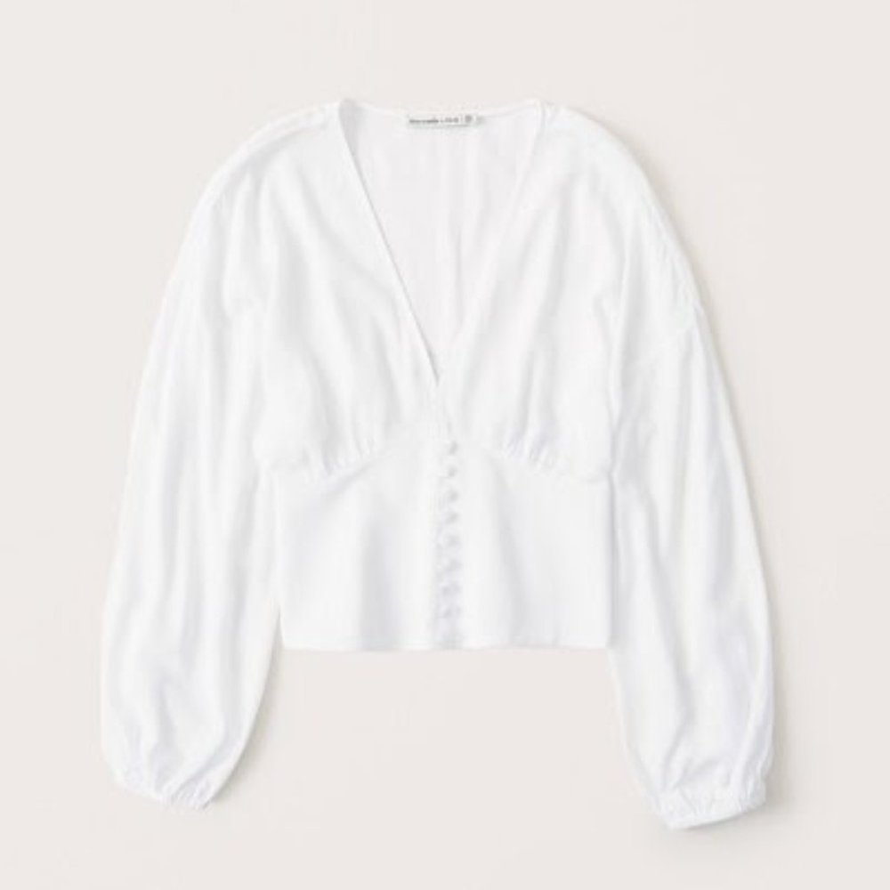 Abercrombie Button-Up Waisted Blouse - White Size M